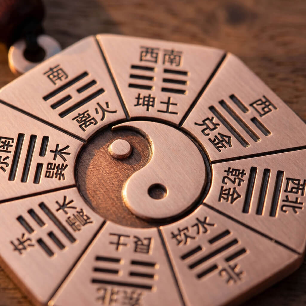 Daoism Light circular copper Bagua keychain with Taiji center