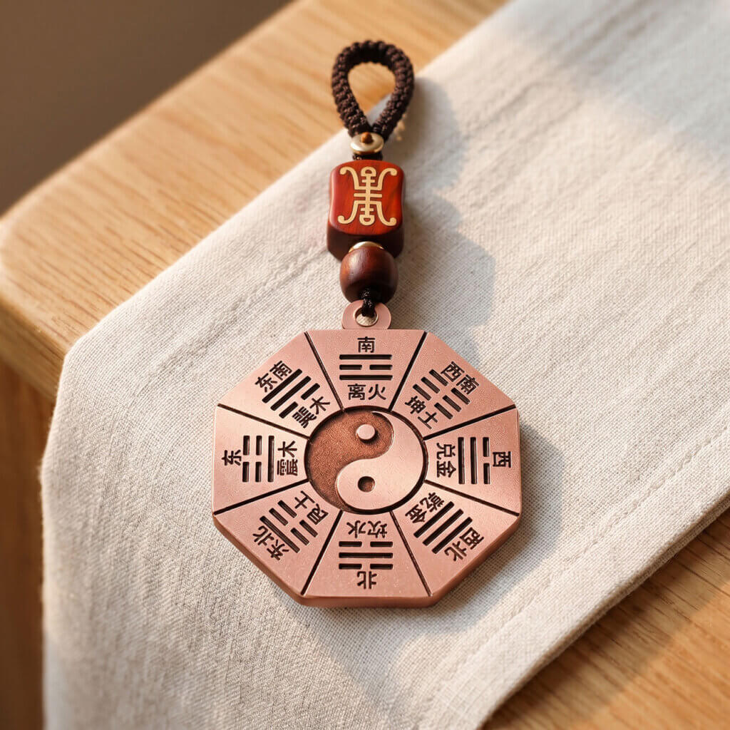 Daoism Light circular copper Bagua keychain with Taiji center