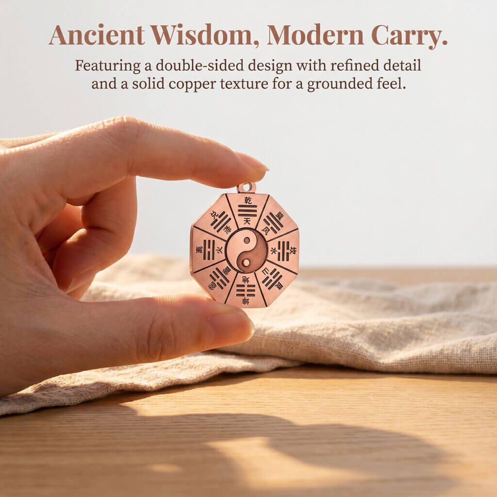 Daoism Light circular copper Bagua keychain with Taiji center