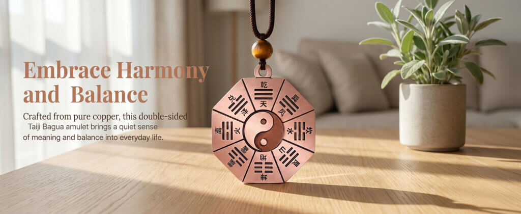 Daoism Light circular copper Bagua keychain with Taiji center