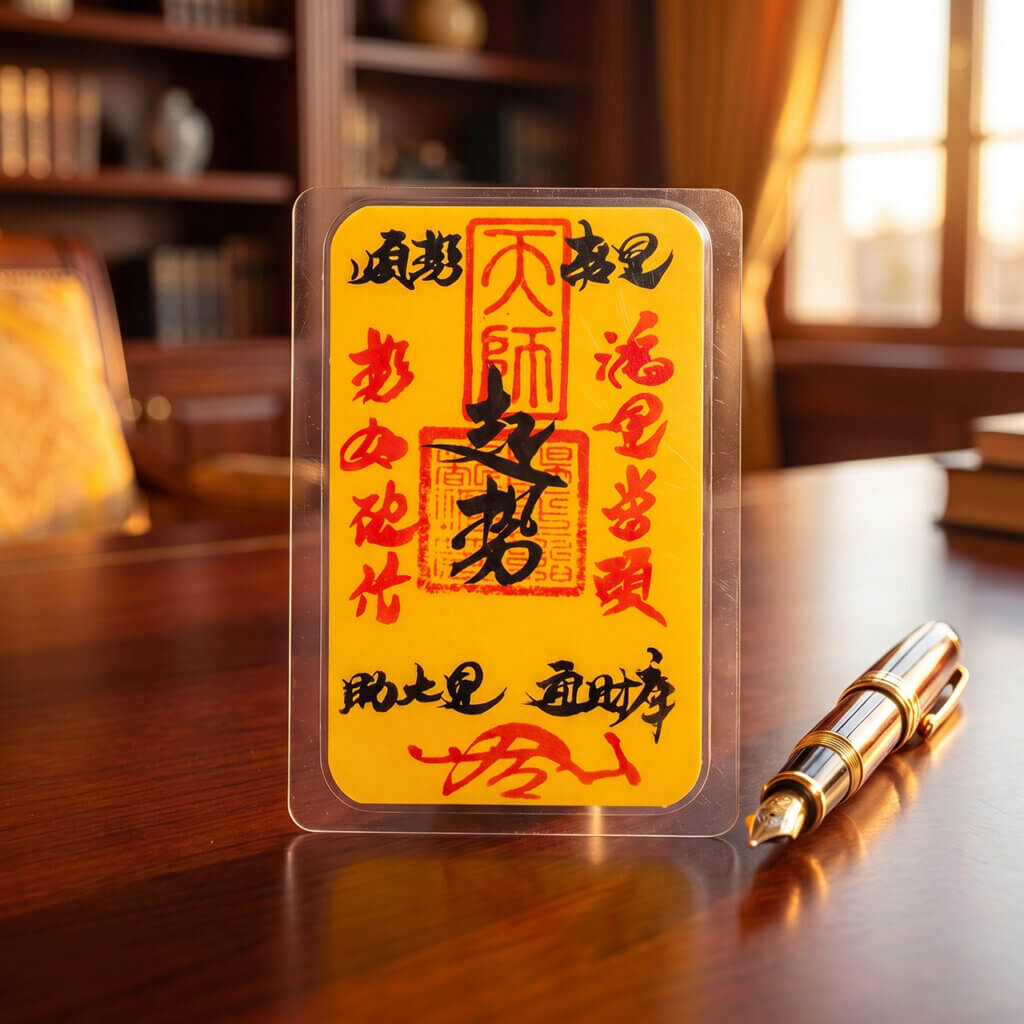 handwritten Chinese blessing talisman with calligraphy