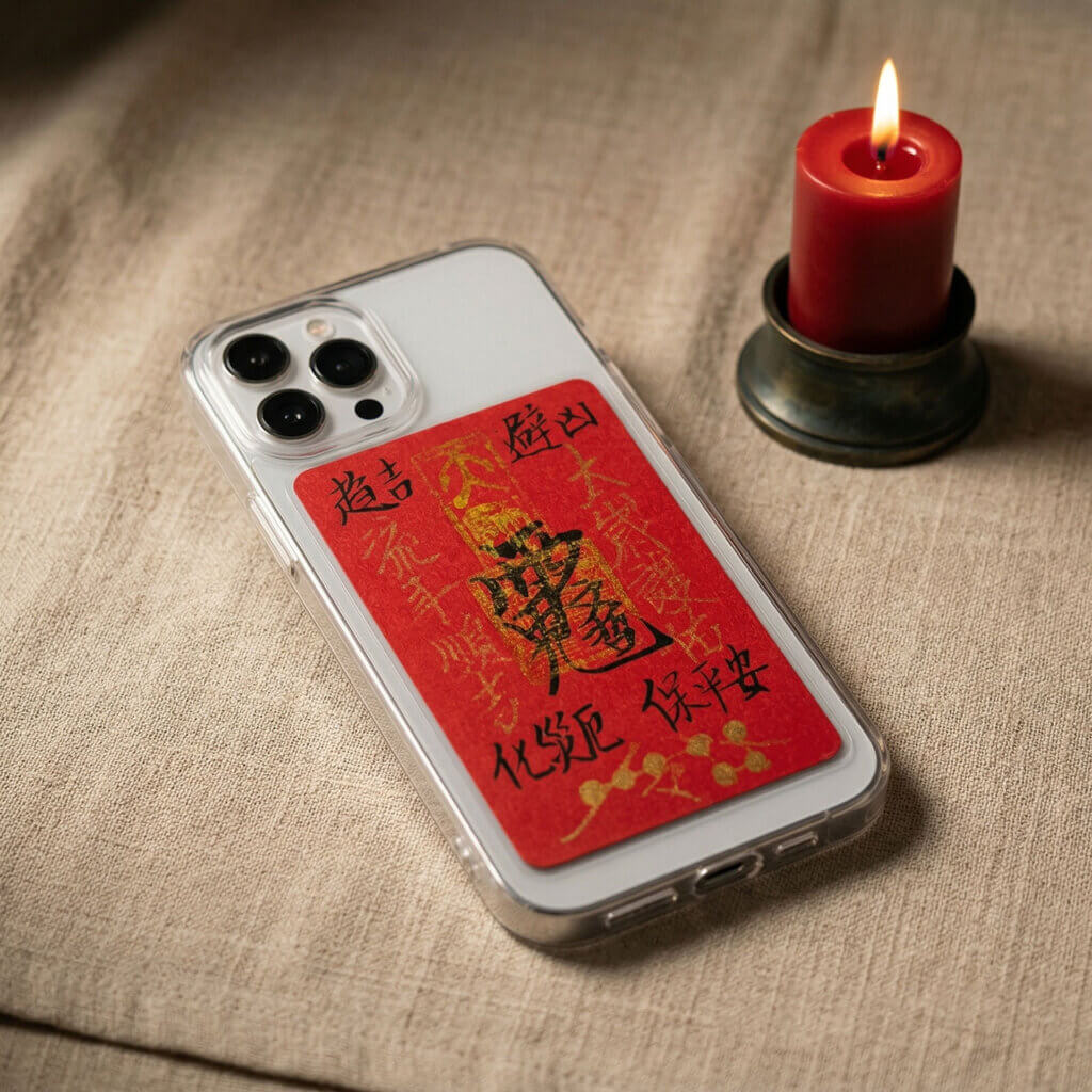 handwritten Chinese blessing talisman with calligraphy