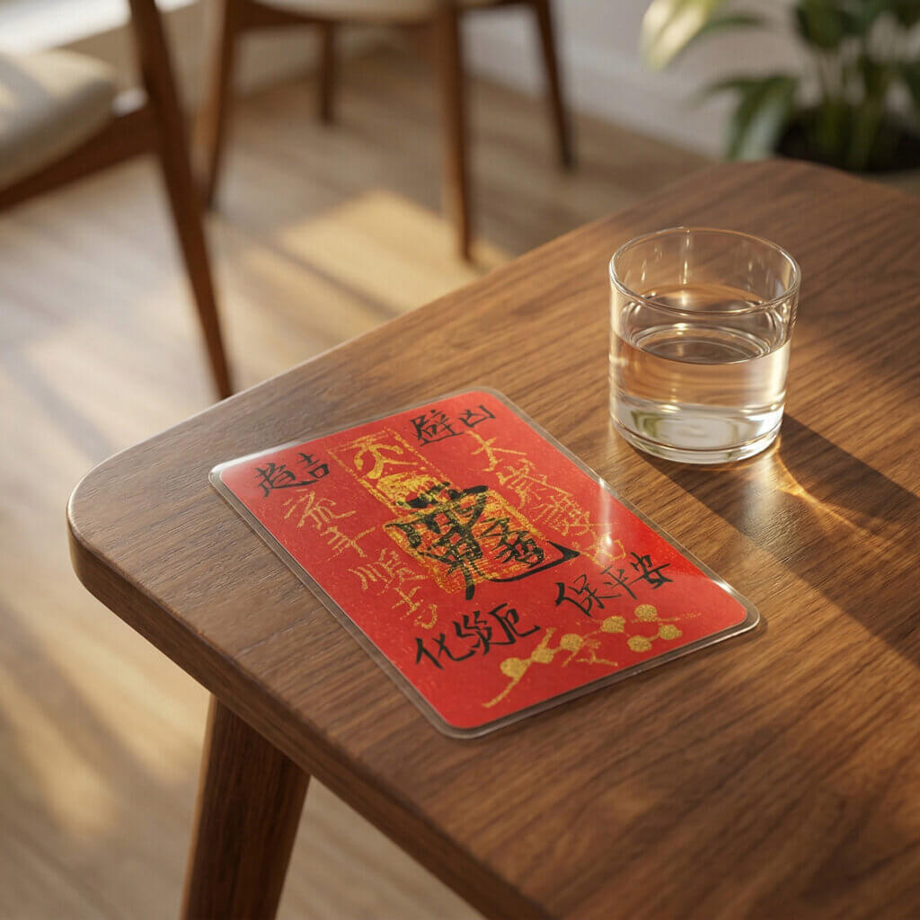 handwritten Chinese blessing talisman with calligraphy
