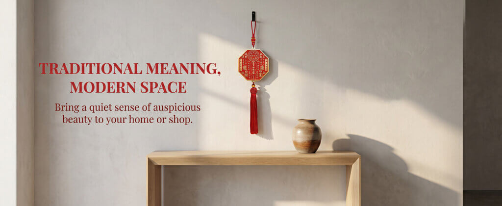 Daoism Light octagonal Tian Guan brass plaque with genuine cinnabar filling for home and shop décor
