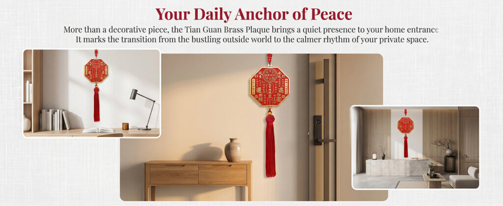 Daoism Light octagonal Tian Guan brass plaque with genuine cinnabar filling for home and shop décor