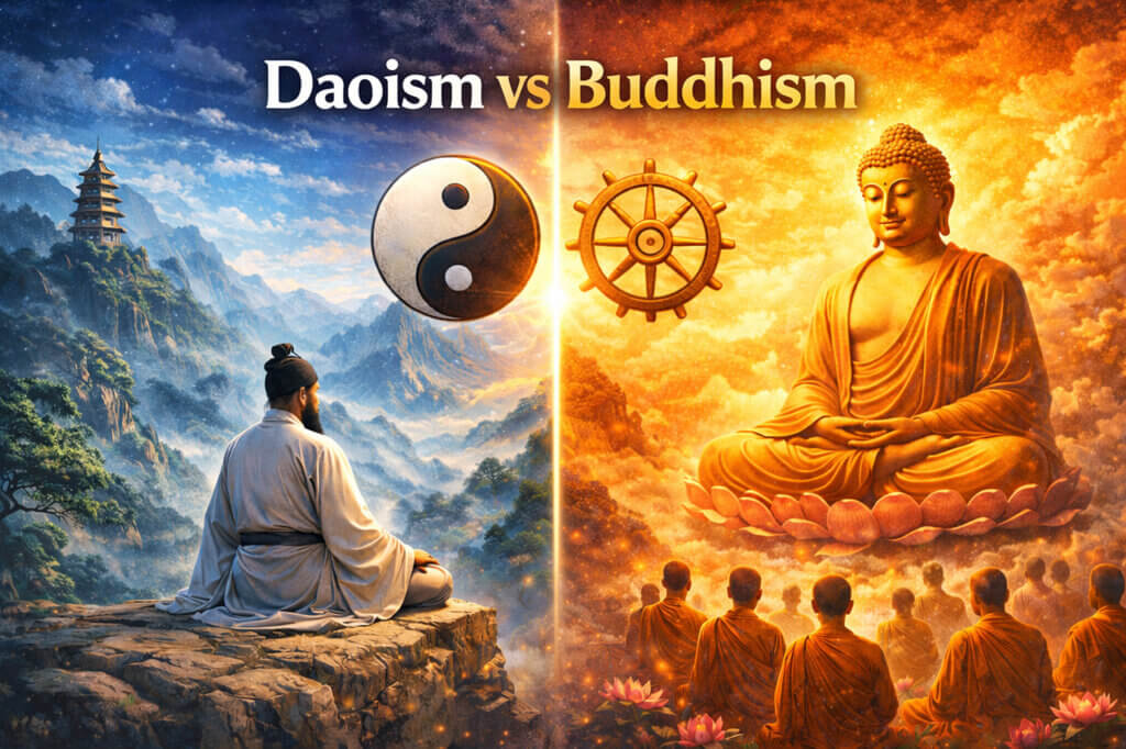 Daoism vs Buddhism key differences explained through suffering, desire, daily practice, and life direction