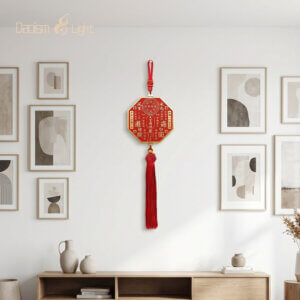 Daoism Light octagonal Tian Guan brass plaque with genuine cinnabar filling for home and shop décor
