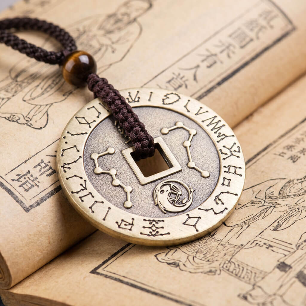 Daoism Light brass Ziwei mantra coin keychain pendant-a