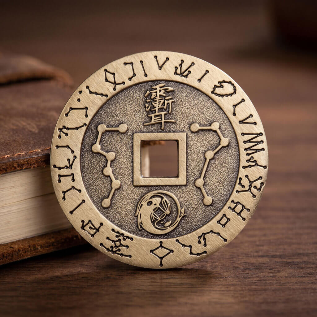 Daoism Light brass Ziwei mantra coin keychain pendant-b