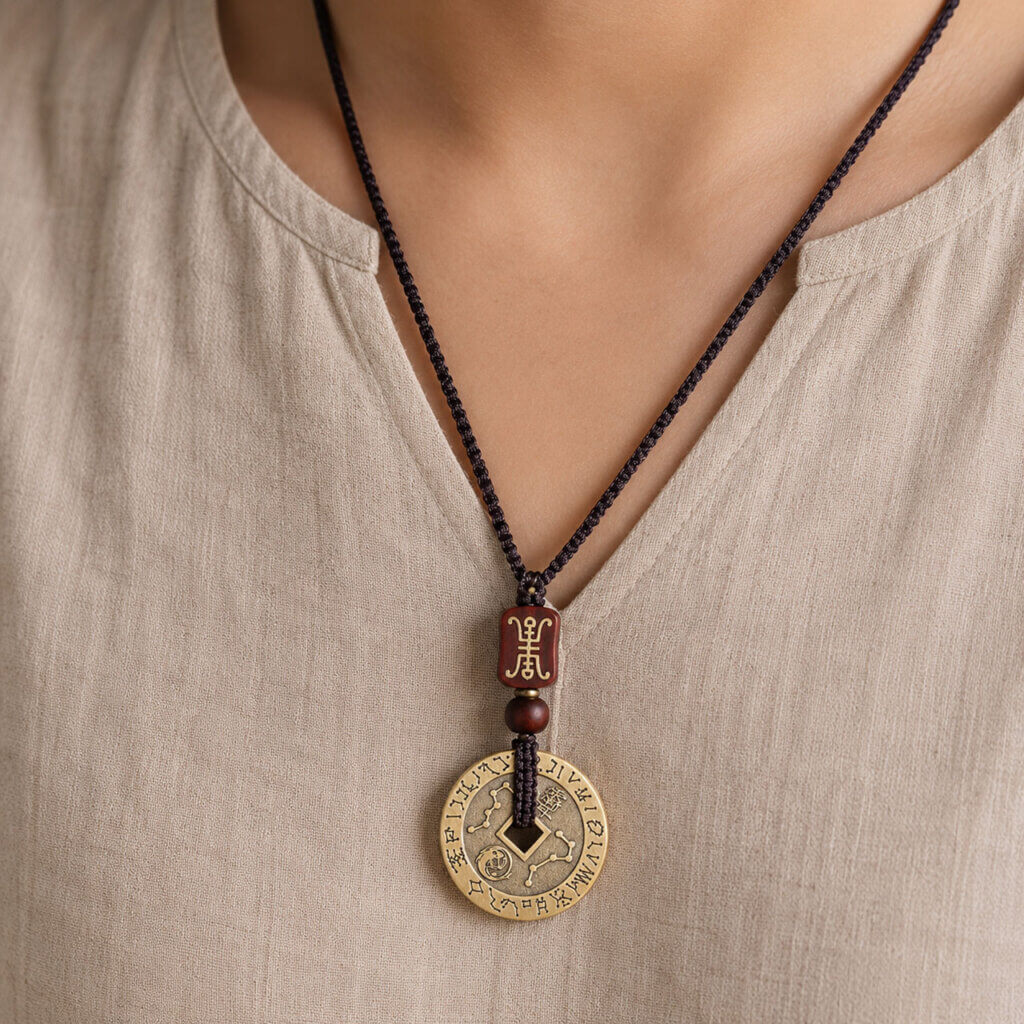 Daoism Light brass Ziwei mantra coin keychain pendant