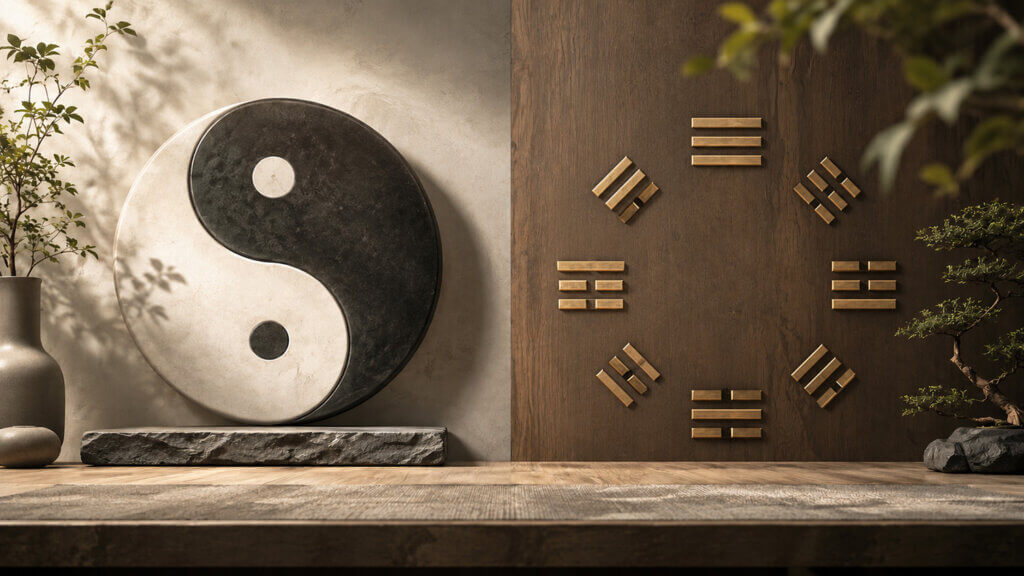 Bagua vs Yin Yang cheat sheet comparing Taoist balance, Feng Shui meaning