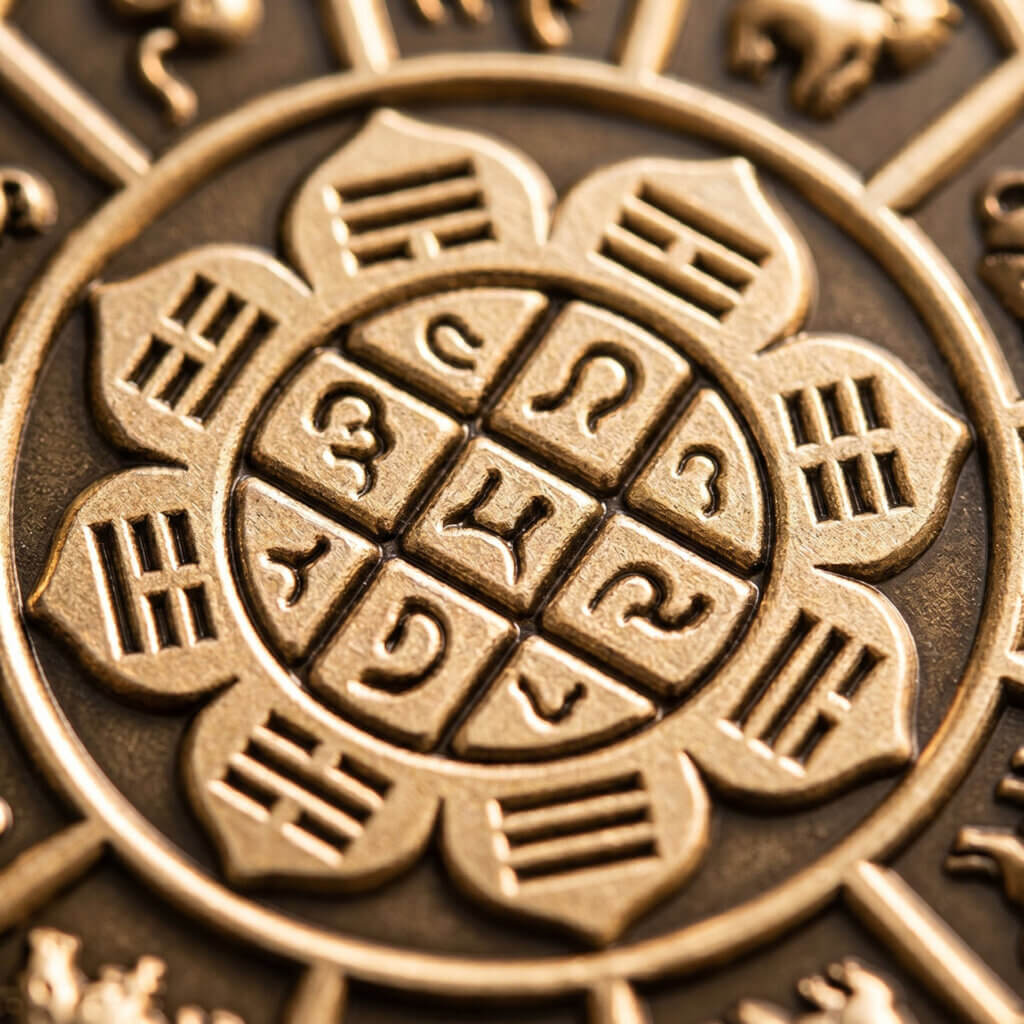 Daoism Light solid brass Zodiac Bagua Vajra pendant charm