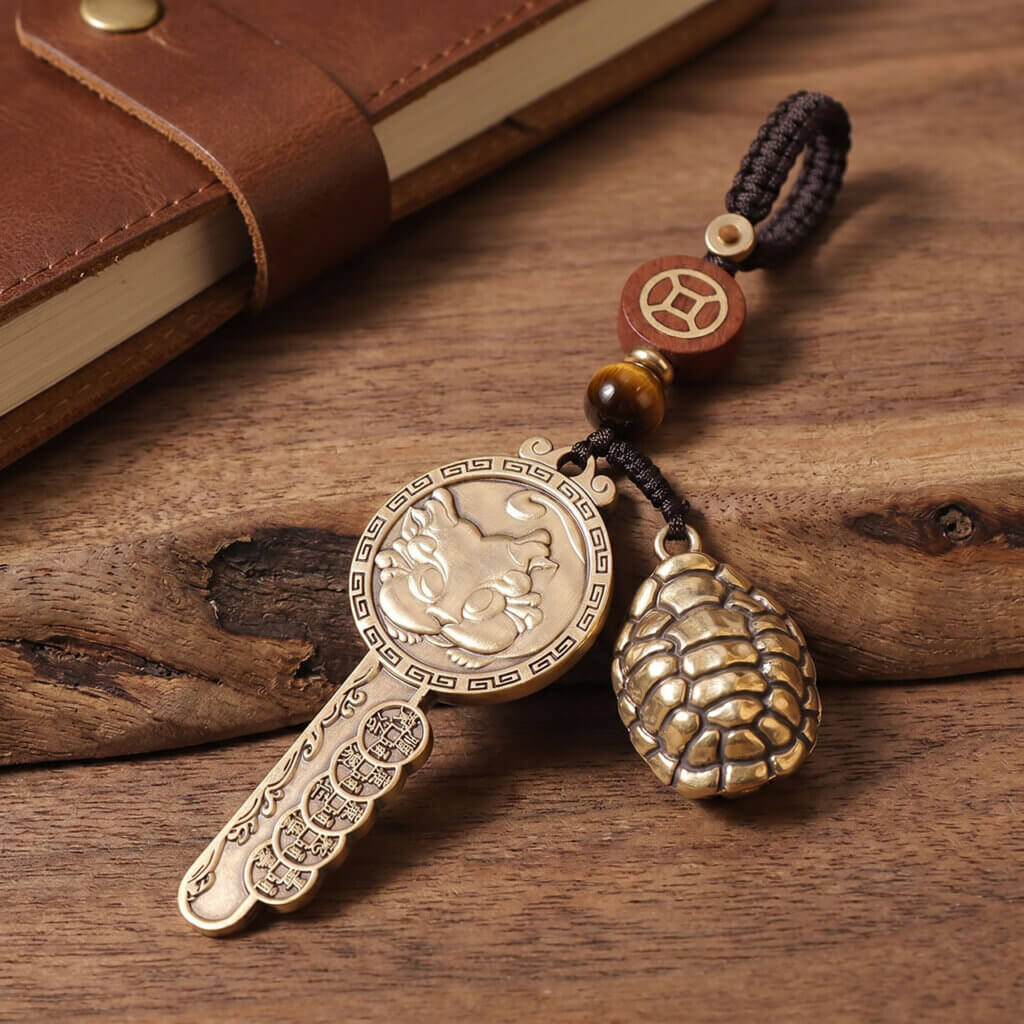 Brass Pixiu key charm with Fortune Charm design