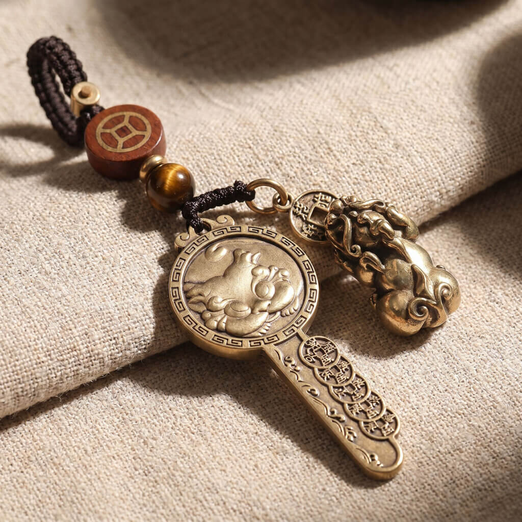 Brass Pixiu key charm with Pixiu symbol