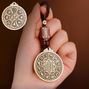 Daoism Light solid brass Zodiac Bagua Vajra pendant charm