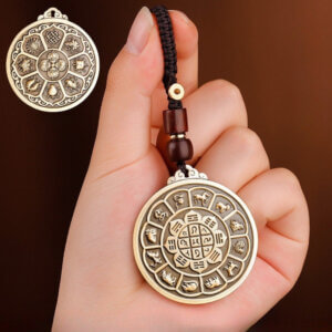 Daoism Light solid brass Zodiac Bagua Vajra pendant charm