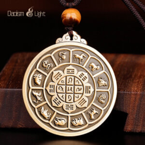 Daoism Light solid brass Zodiac Bagua Vajra pendant charm