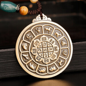 Daoism Light solid brass Zodiac Bagua Vajra pendant charm