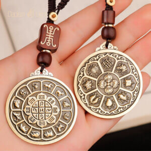 Daoism Light solid brass Zodiac Bagua Vajra pendant charm