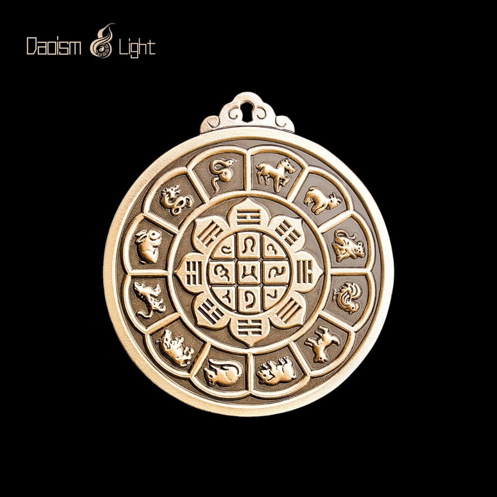 Daoism Light solid brass Zodiac Bagua Vajra pendant charm