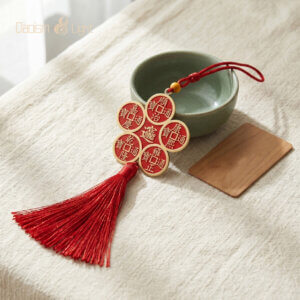 Double-sided Chinese door decor with wealth symbol and Five Sacred Mountains pattern