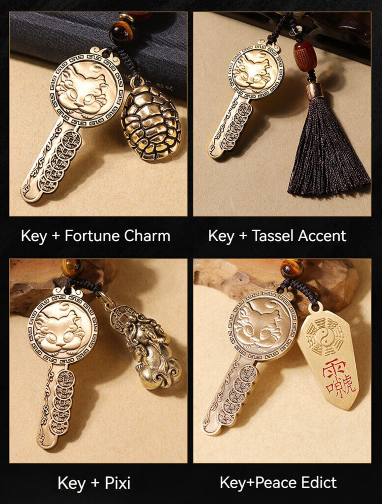 Daoism Light brass Pixiu key pendant and charm collection