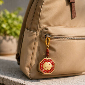 Daoism Light Brass Five Elements Taiji Bagua Mirror-Style Charm 16 Daoist Taiji Bagua Yin Yang charm for keys and bags