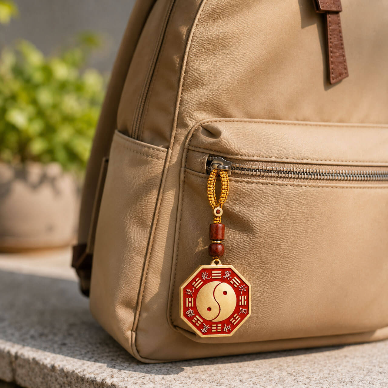 Daoism Light Brass Five Elements Taiji Bagua Mirror-Style Charm 3 Daoist Taiji Bagua Yin Yang charm for keys and bags