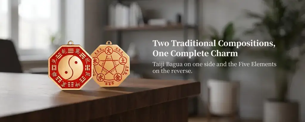 Daoism Light brass Five Elements Taiji Bagua mirror-style charm with double-sided design