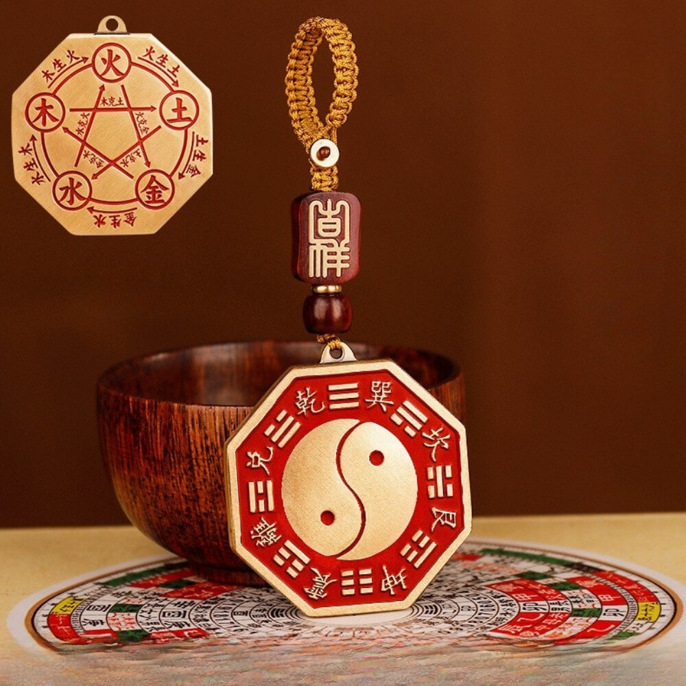 Daoism Light Brass Five Elements Taiji Bagua Mirror-Style Charm 9 Daoism Light brass Five Elements Taiji Bagua mirror-style charm