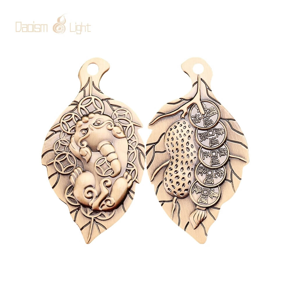 Daoism Light Brass Pixiu Five Emperor Coin Keychain for Daily Carry 9 Daoism Light brass Pixiu Pi Yao Five Emperor Coin leaf keychain for daily carry