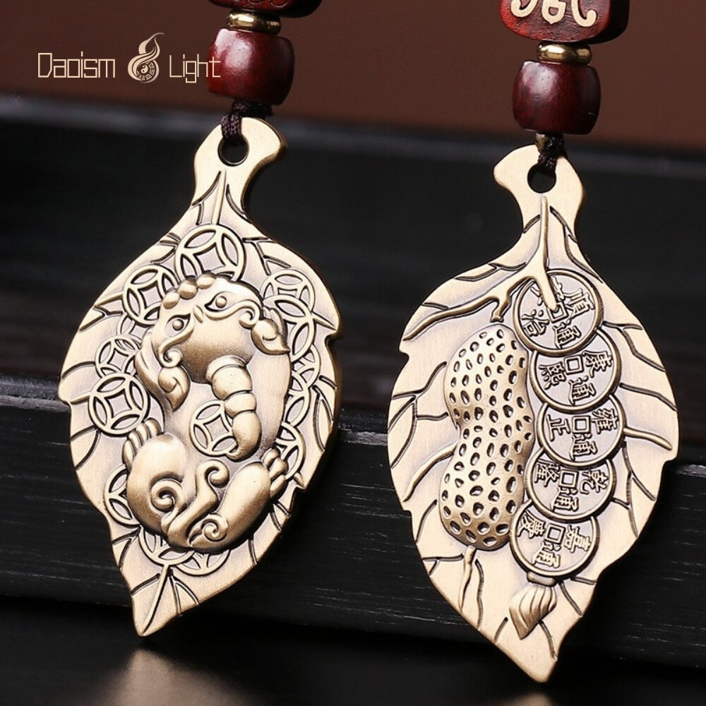 Daoism Light Brass Pixiu Five Emperor Coin Keychain for Daily Carry 8 Daoism Light brass Pixiu Pi Yao Five Emperor Coin leaf keychain for daily carry