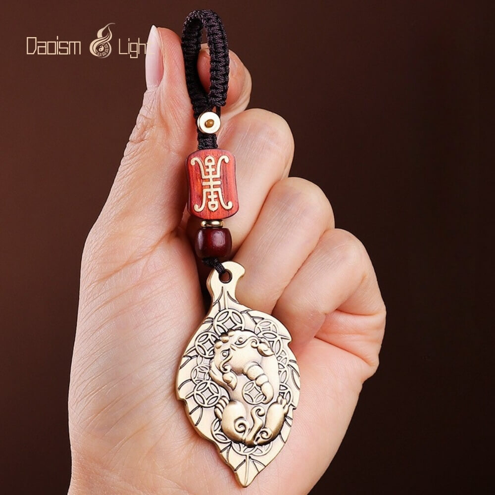 Daoism Light Brass Pixiu Five Emperor Coin Keychain for Daily Carry 5 Daoism Light brass Pixiu Pi Yao Five Emperor Coin leaf keychain for daily carry
