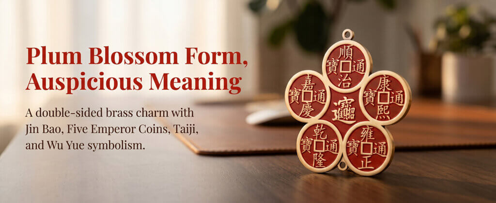 Double-sided Chinese door decor with wealth symbol and Five Sacred Mountains pattern