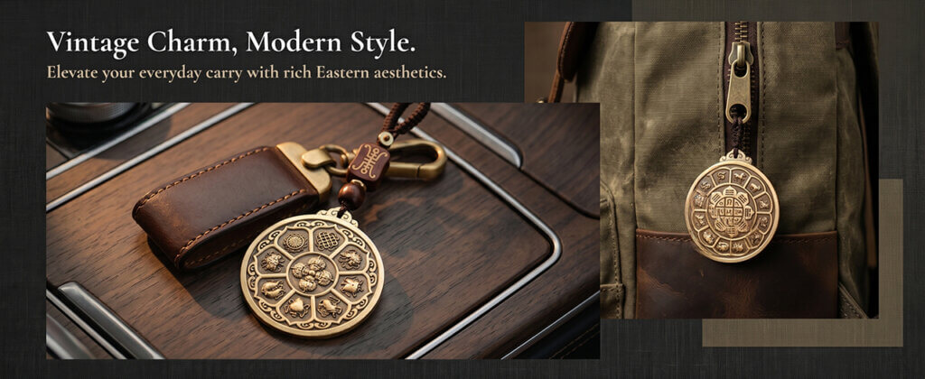 Daoism Light solid brass Zodiac Bagua Vajra pendant charm