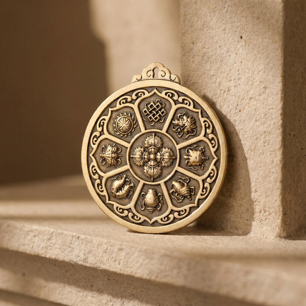 Daoism Light solid brass Zodiac Bagua Vajra pendant charm