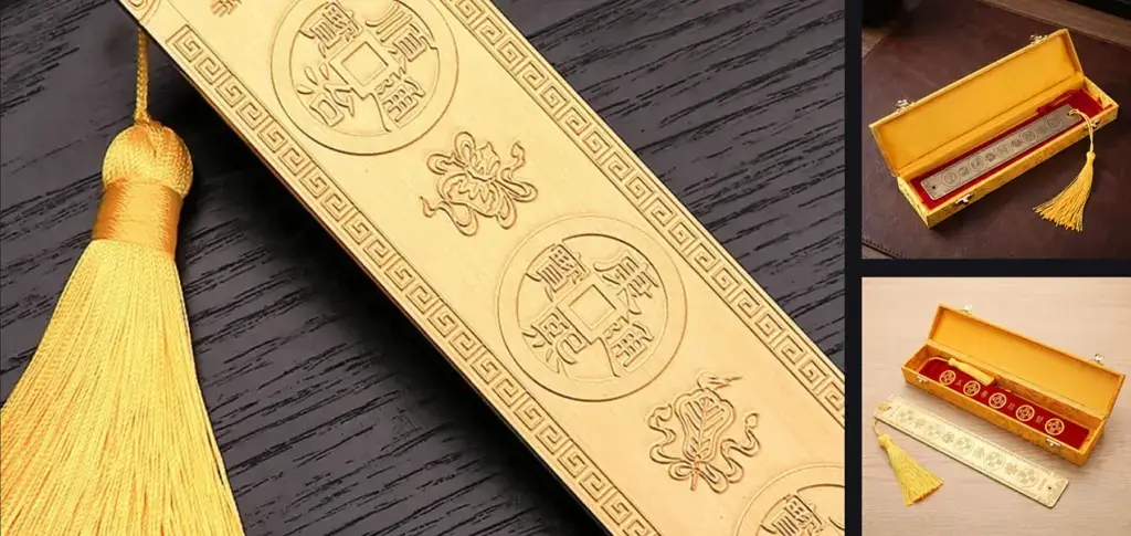 Five Emperor Ruler set with decorative sleeve and brocade presentation box