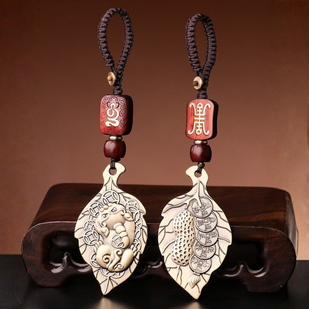 brass Pixiu Pi Yao Five Emperor Coin leaf keychain for daily carry