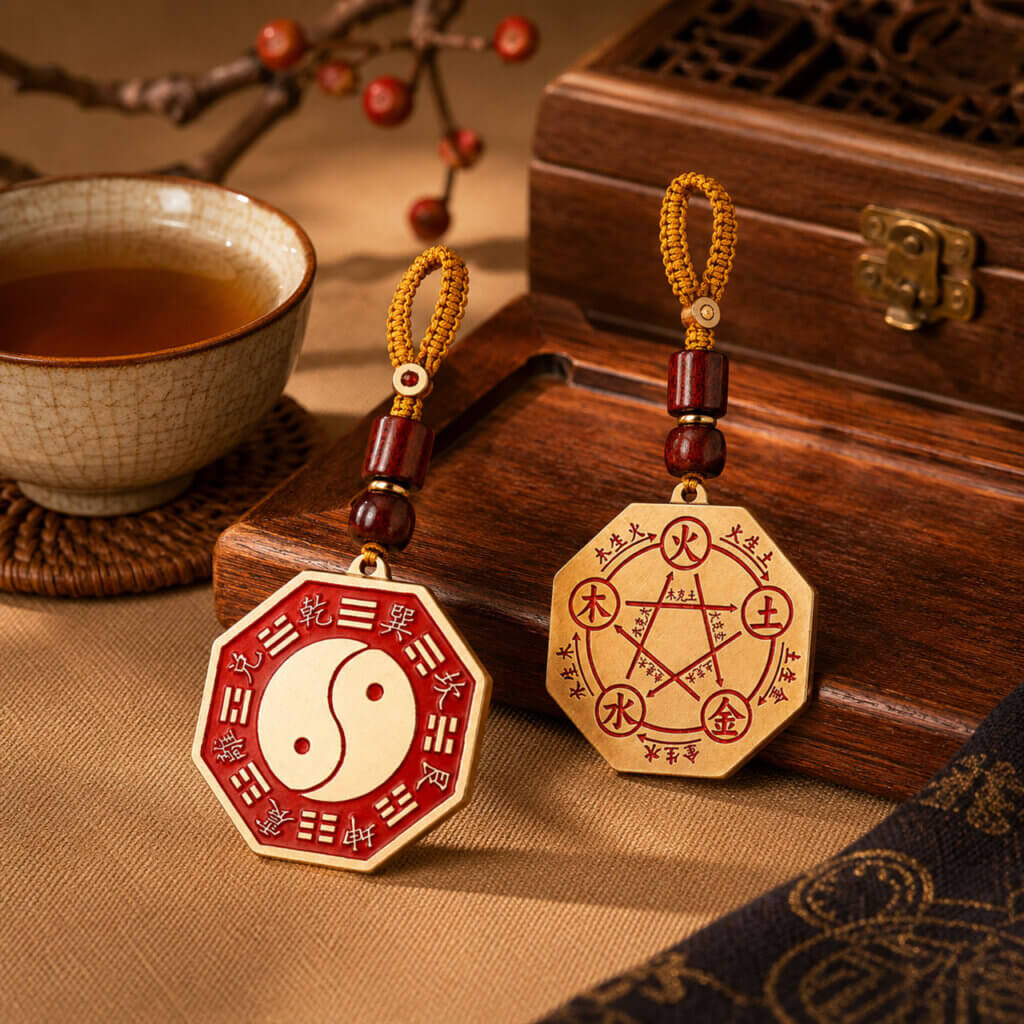 Traditional Chinese brass Taiji Bagua Five Elements charm