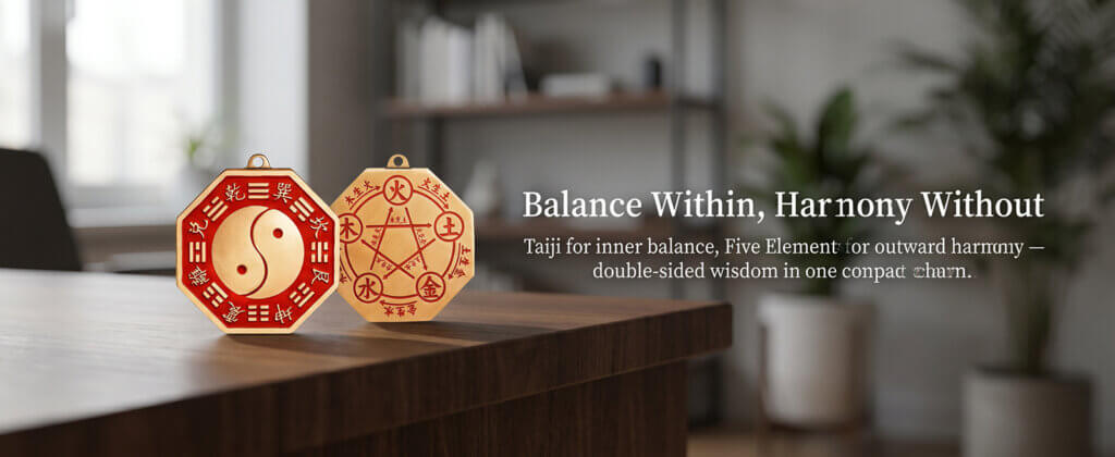 Traditional Chinese brass Taiji Bagua Five Elements charm