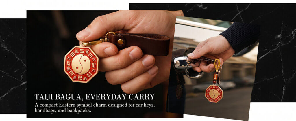 Brass Five Elements Taiji Bagua charm on car keys