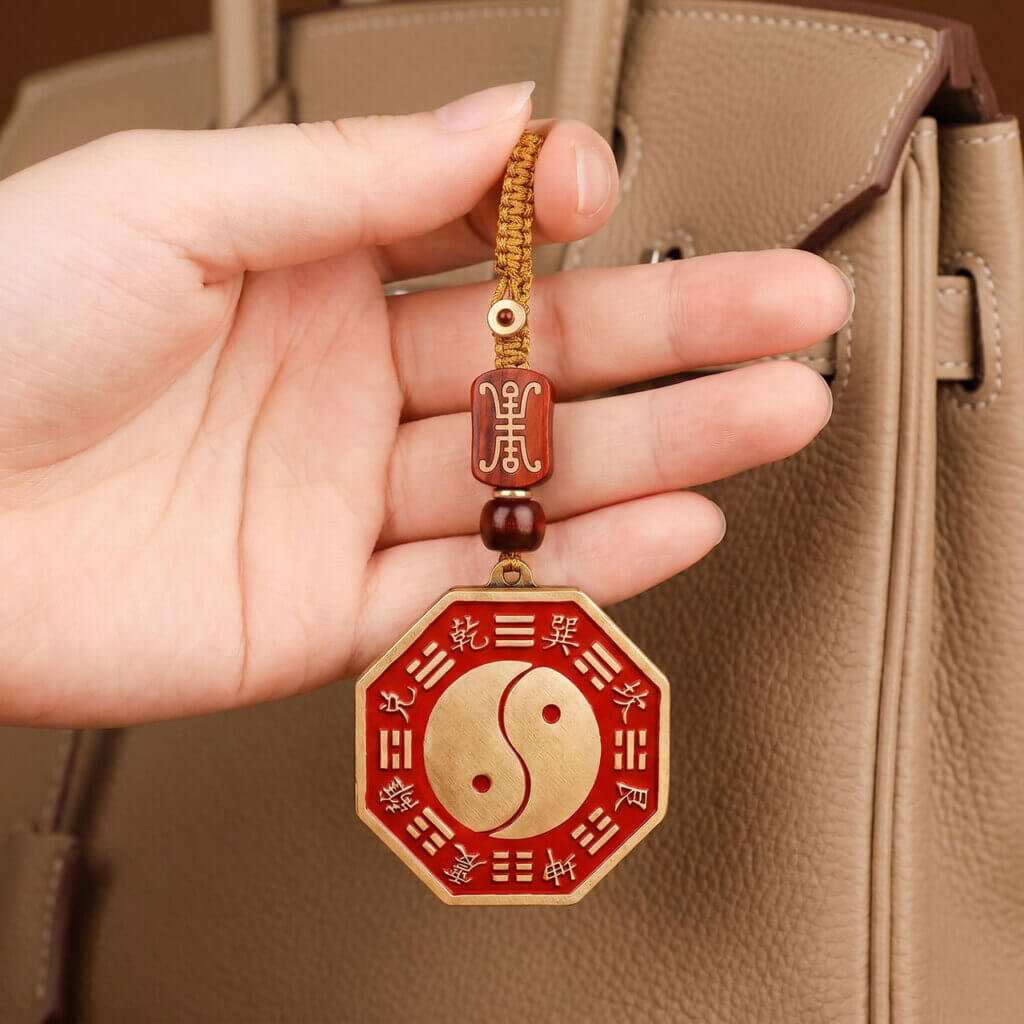 Double-sided octagonal brass Taiji Bagua and Five Elements charm