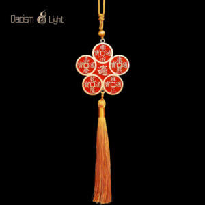 Chinese brass door hanging ornament with Five Emperor Coins and Taiji Yin Yang design