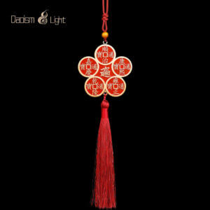 Chinese brass door hanging ornament with Five Emperor Coins and Taiji Yin Yang design