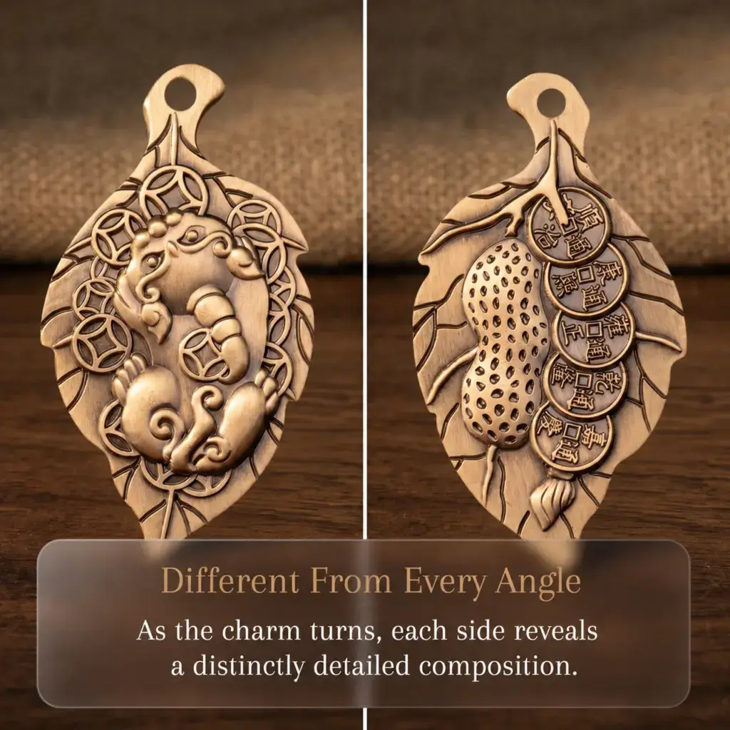 Both sides of brass Pixiu and Five Emperor Coins hanging charm