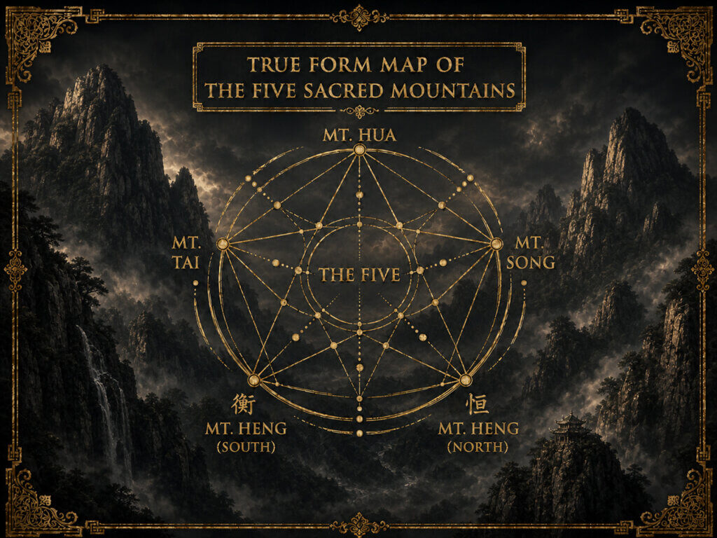 Wu Yue Zhen Xing Tu meaning shown through a Daoist Five Sacred Mountains symbol