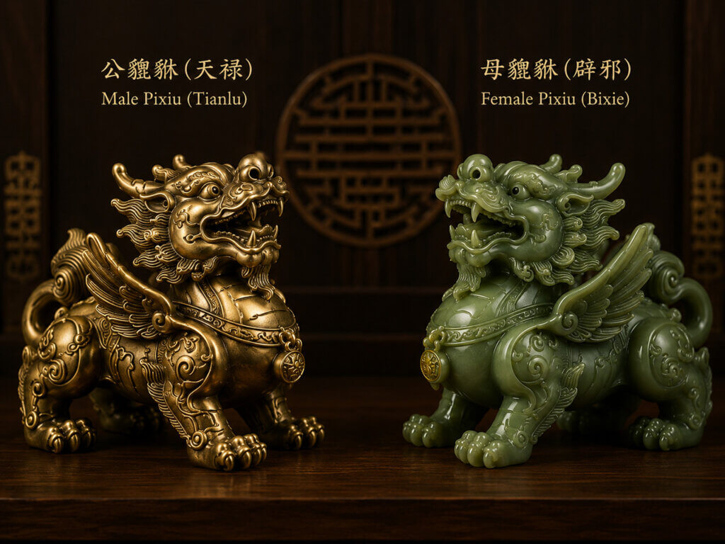 Male and female Pixiu Tianlu and Bixie symbolism in Chinese feng shui culture