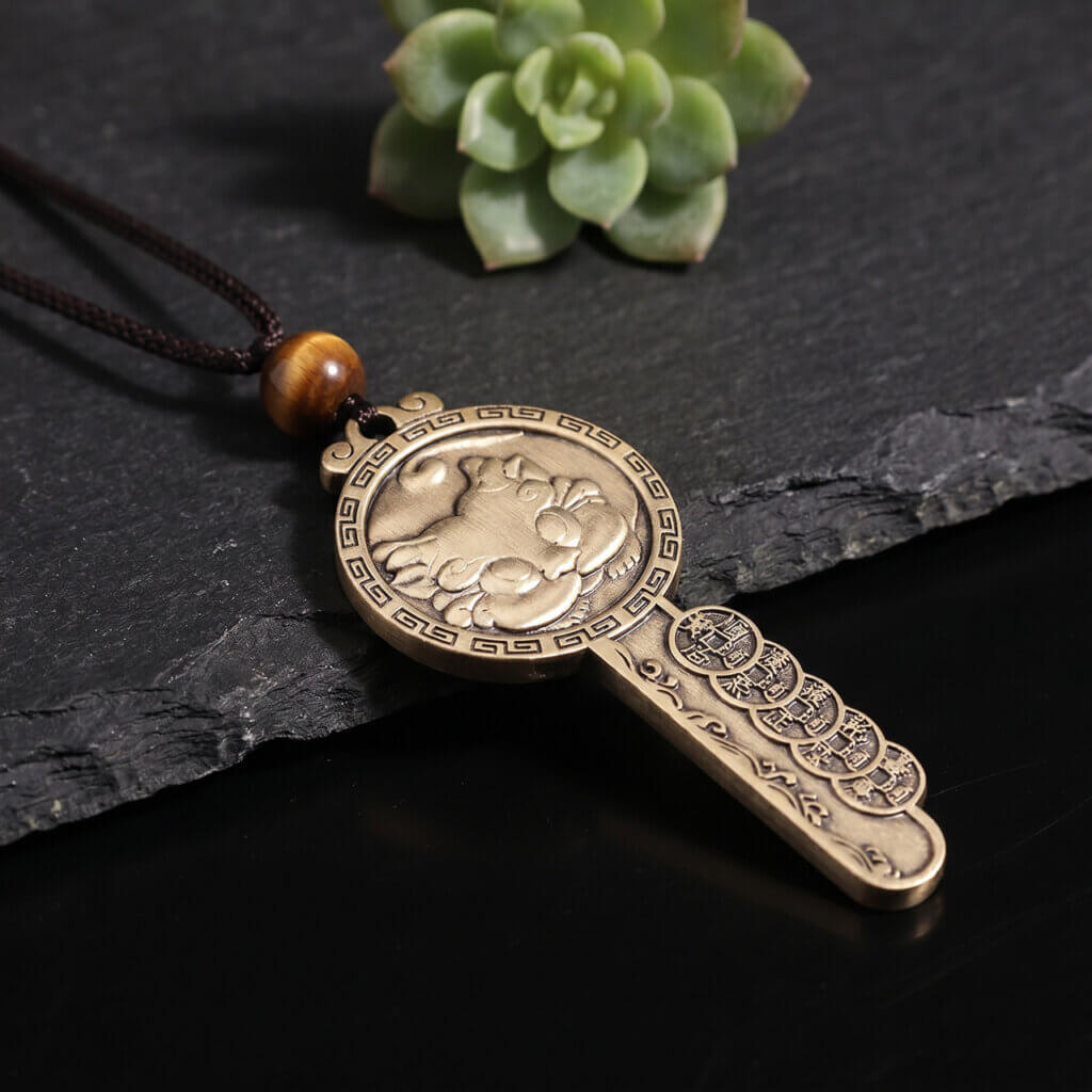 Solid brass Pixiu key pendant with Chinese symbolic design