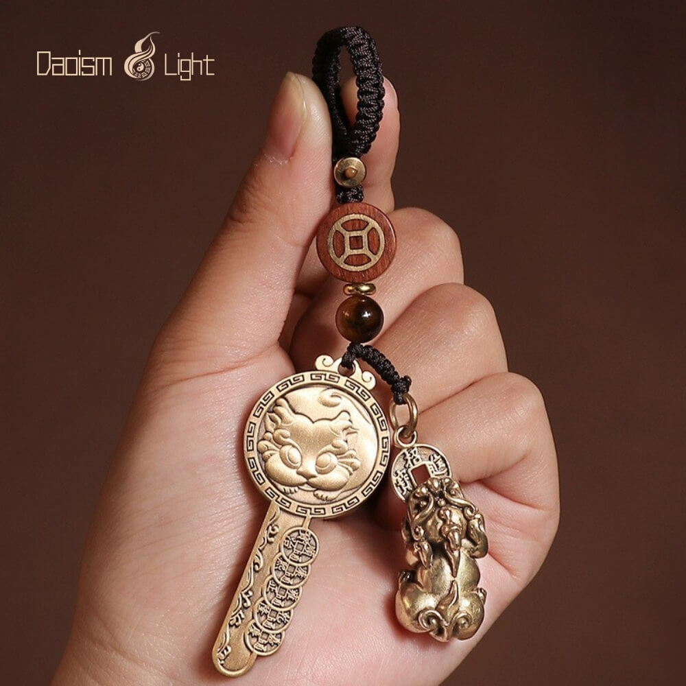 Daoism Light Brass Pixiu Key Pendant and Keychain Charm 6 Daoism Light brass Pixiu key pendant and charm collection