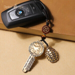 Daoism Light Brass Pixiu Key Pendant and Keychain Charm 13 Pixiu keychain charm for car keys and bags